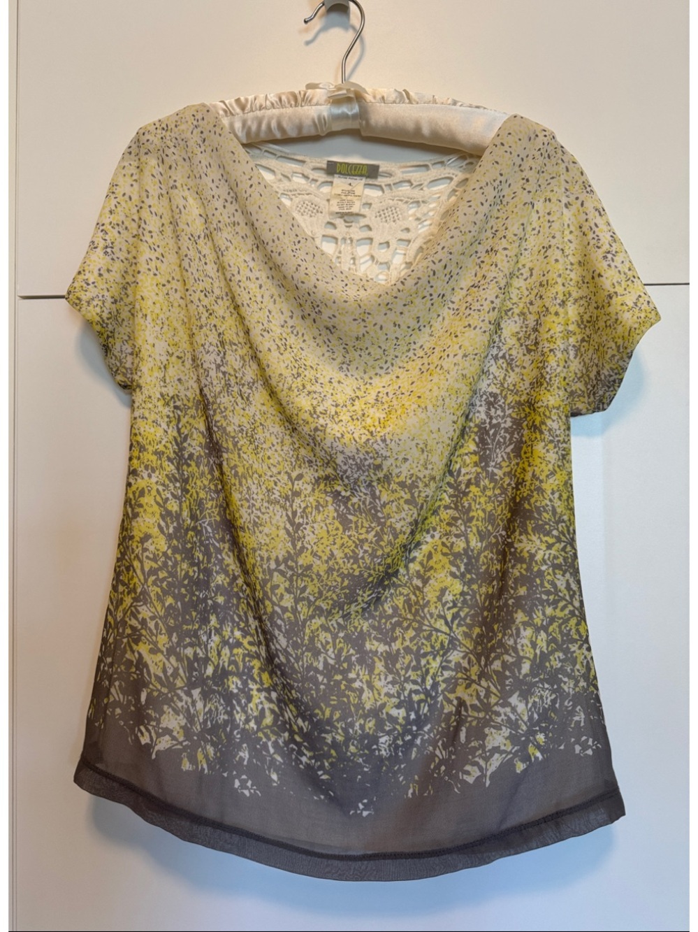 Drape Neck Floral Blouse in Yellow, Gray and White